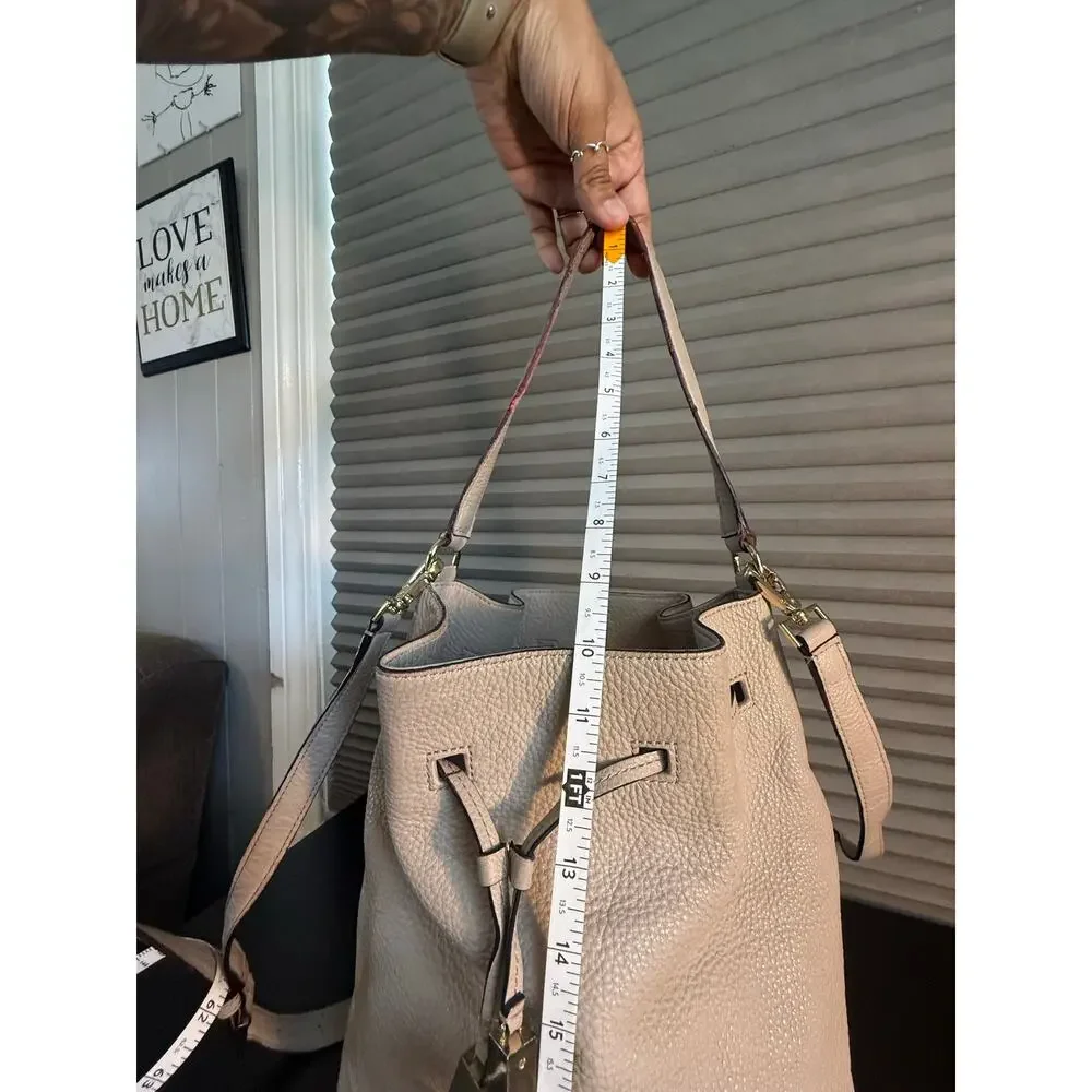 Kate Spade Gray Pebbled Leather Bucket Bag Tassel Crossbody Shoulder Handbag